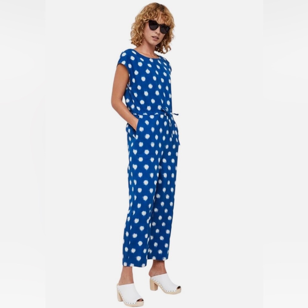 Gorman Blue Size 8 women Jumpsuit Denim Dot Wide Leg Tie in waist Sleeveless